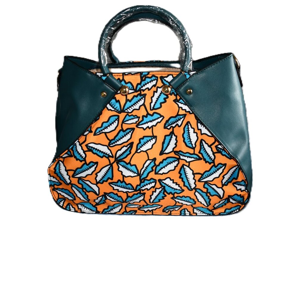 NWT Green Orange Leaf Handbag Satchel Shoulder Bag Purse with Matching Wristlet